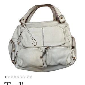 TOD’S Authentic Leather Cream/White Zippered Pockets Designer Satchel Bag